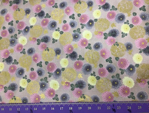 Pink Flowers and Koi 44" fabric by Quilt gate, metallic, HR3240-14