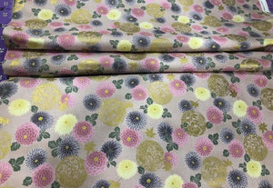 Pink Flowers and Koi 44" fabric by Quilt gate, metallic, HR3240-14