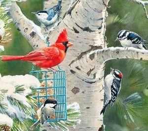 Birds & Tree 36" Panel by David Textiles, WW-3197-OC, Cardinal, Woodpecker